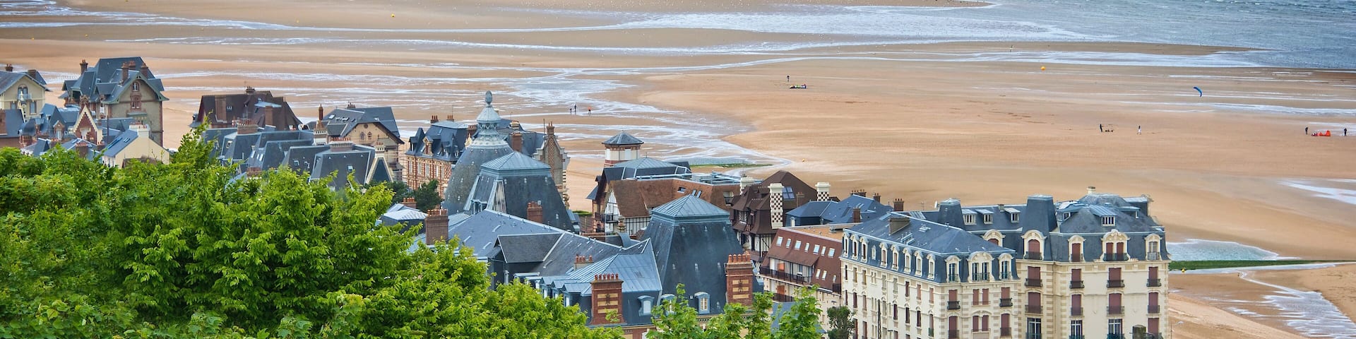 Panoramic aeroal view of the city and beach of Houlgate, Normandy, France