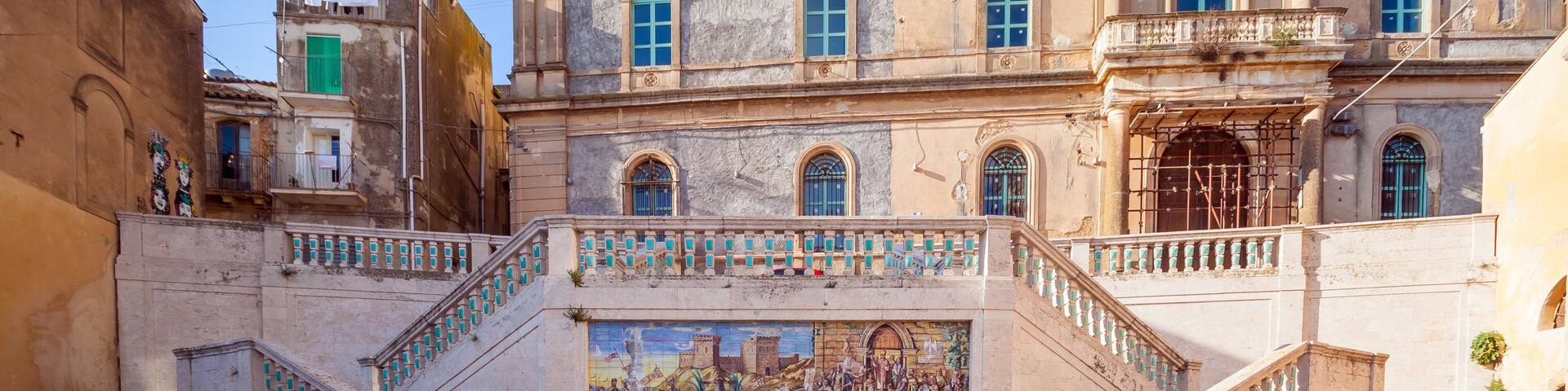 Caltagirone, beautiful city in Sicily. View from the top of famous stairs.
