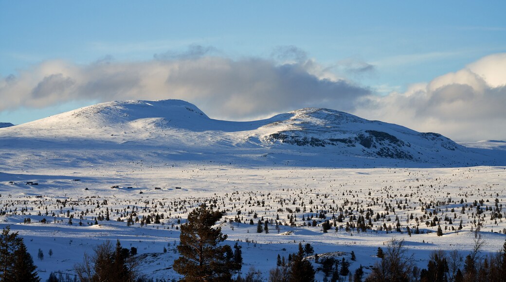 Landscape of the winter mountains in Ål, Hallingdal, Norway. Shot in April in the evening. Summer is coming, but the snow is still covering the mountains.