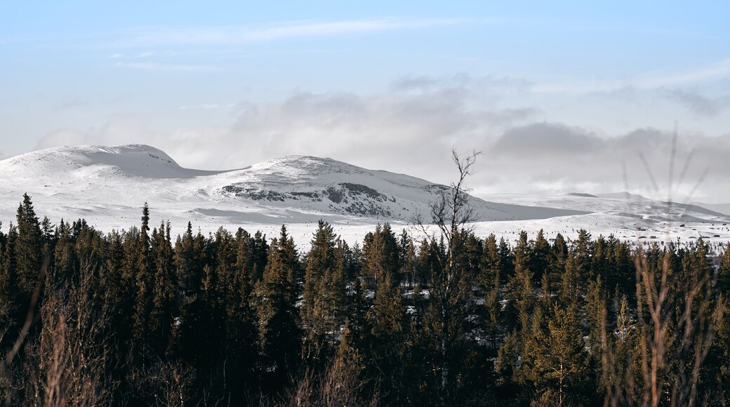 Landscape of the winter mountains in Ål, Hallingdal, Norway. Shot in April in the evening. Summer is coming, but the snow is still covering the mountains.