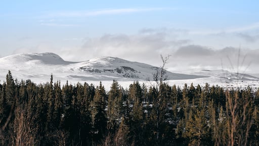 Landscape of the winter mountains in Ål, Hallingdal, Norway. Shot in April in the evening. Summer is coming, but the snow is still covering the mountains.