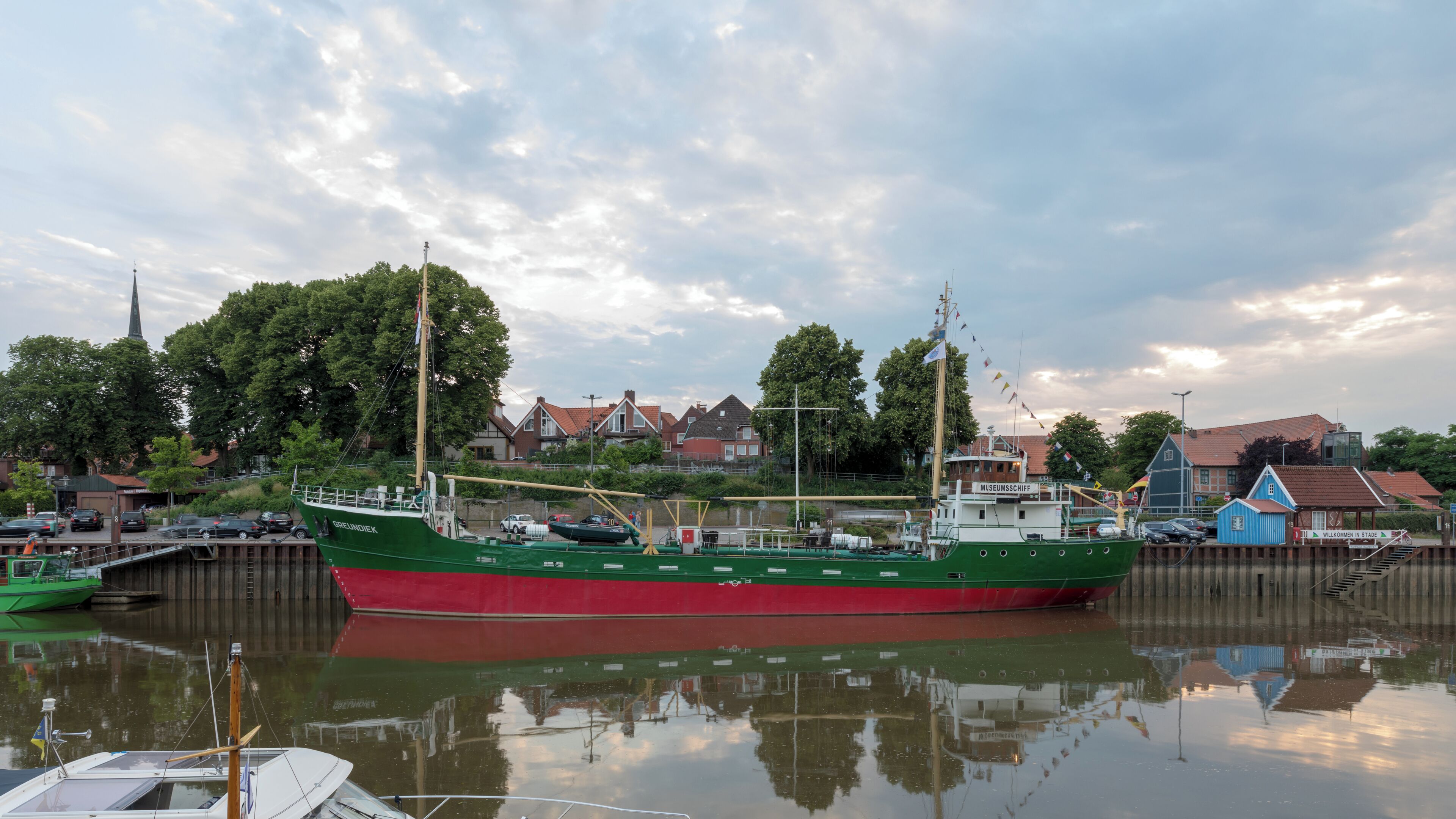 Ship “Greundiek” at town harbour, Stade, Lower Saxony, Germany