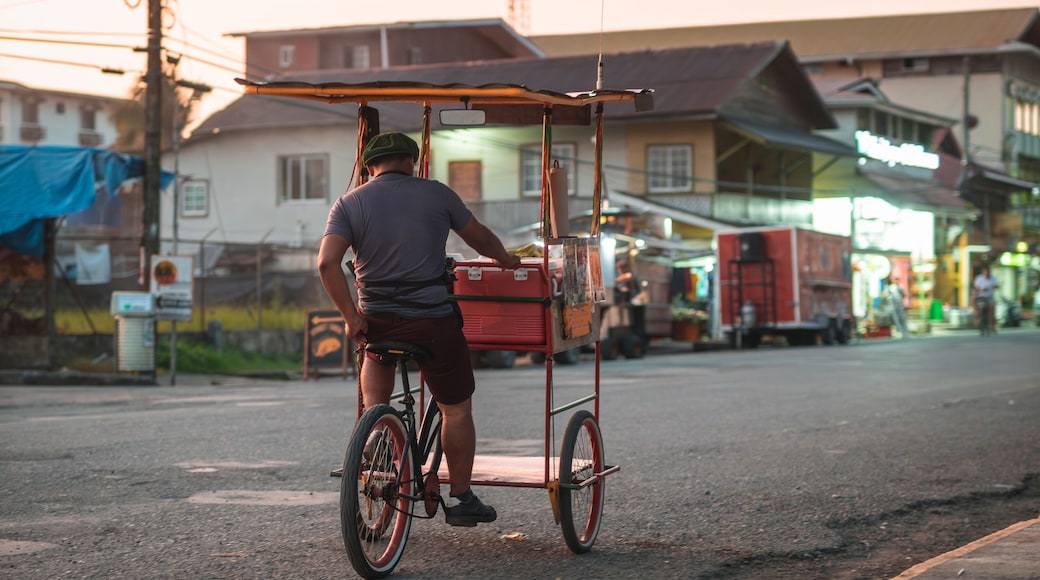 Unknown street vendor on a trycycle rolling on the main street of Bocas Del Toro island village, touristic spot in the panama part of caribbean.