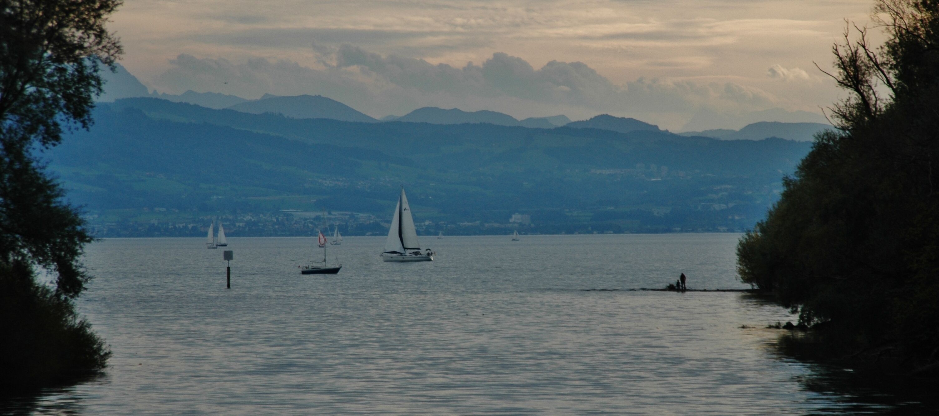 Blick vom Fluss Argen Richtung Bodensee und zur Schweiz