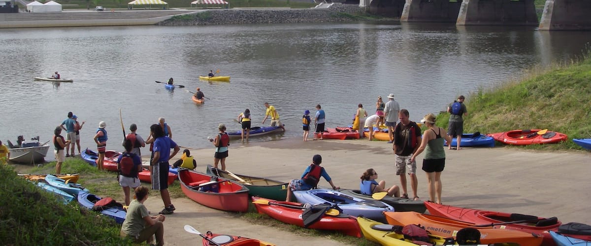Scranton showing kayaking or canoeing, a river or creek and a bridge