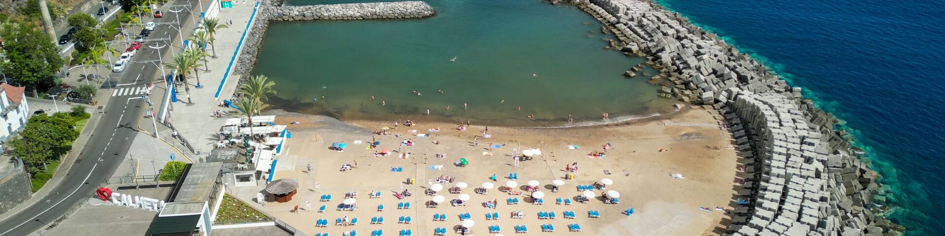 Aerial view of Calheta Beach in Madeira