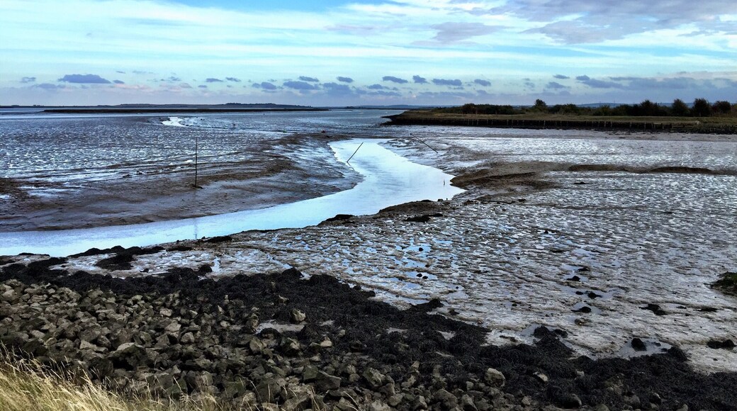View North East from the Coastal Path leading from Conyer Quay out across the Thames Estuary. A peaceful place. Stop at the Ship Inn in Conyer after your walk.