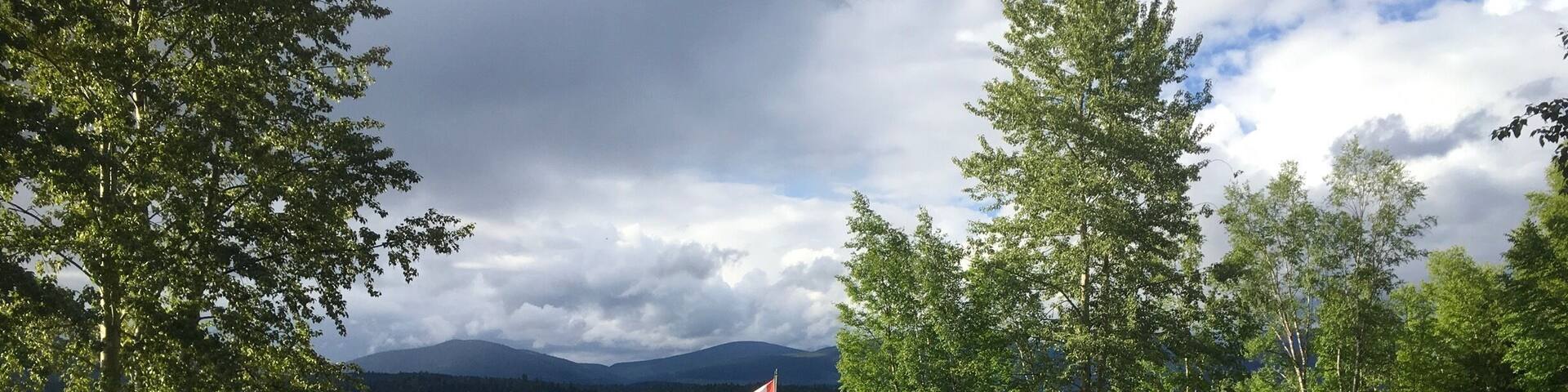 Evening view at the Plato Island Resort right on pristine Quesnel Lake.