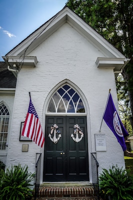 Front door of the Old Middlesex County Courthouse in Urbanna, Virginia