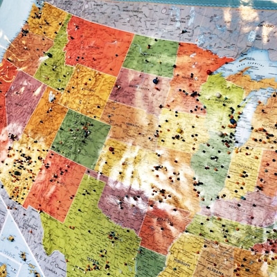 Where are you from come add to a trover like pin board. At the ski lift