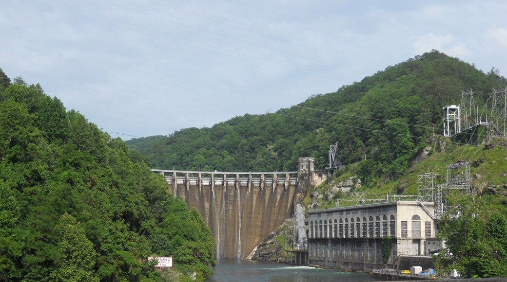 Cheoah Dam on the Little Tennessee River was built in 1919 and is below Fontana Dam. The dam is 225 Ft tall.