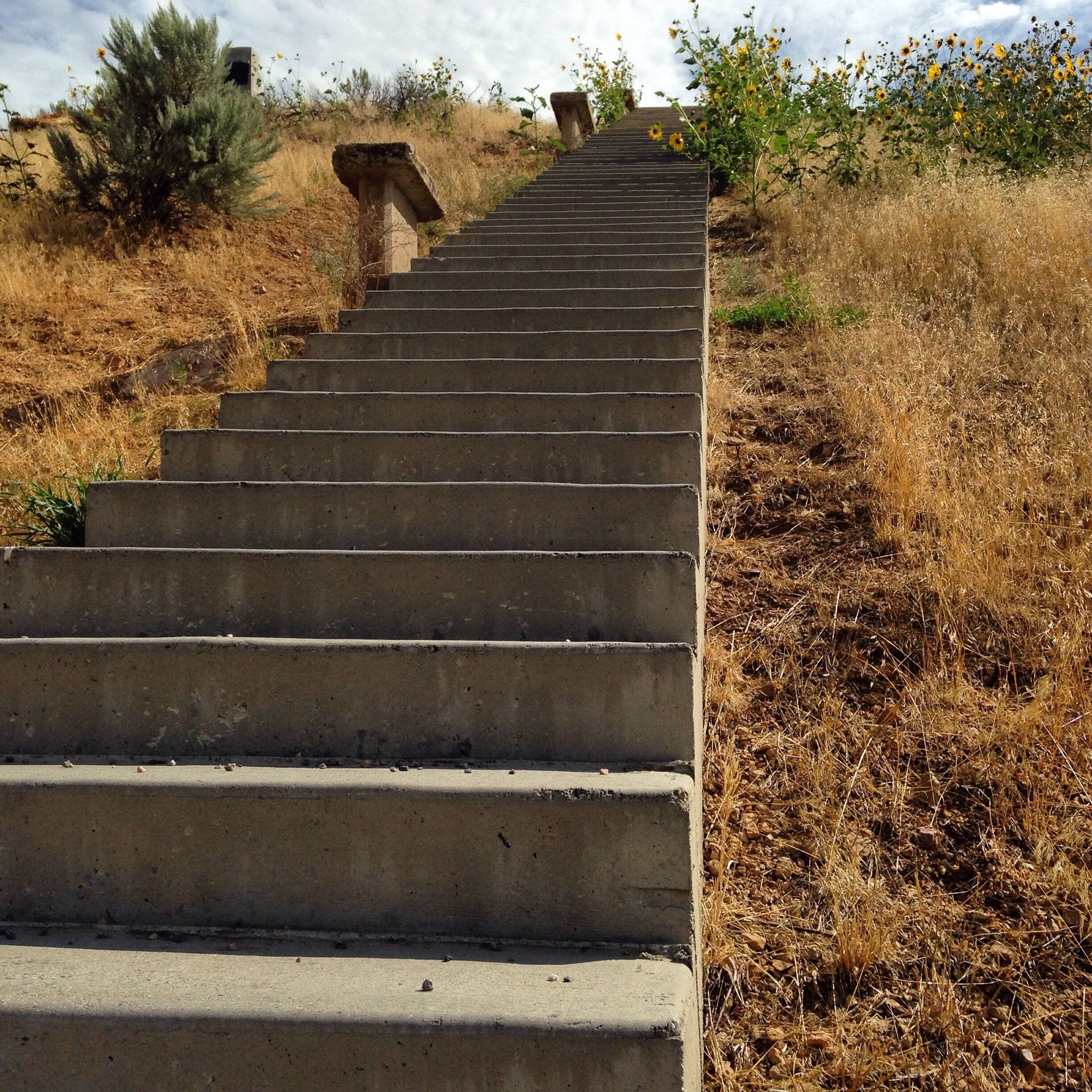 Staircase to the top of a hill in rock rock pass, the outlet for pluvial lake bonneville