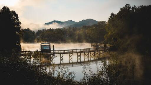 Misty morning on a lake in Roanoke, West Virginia
