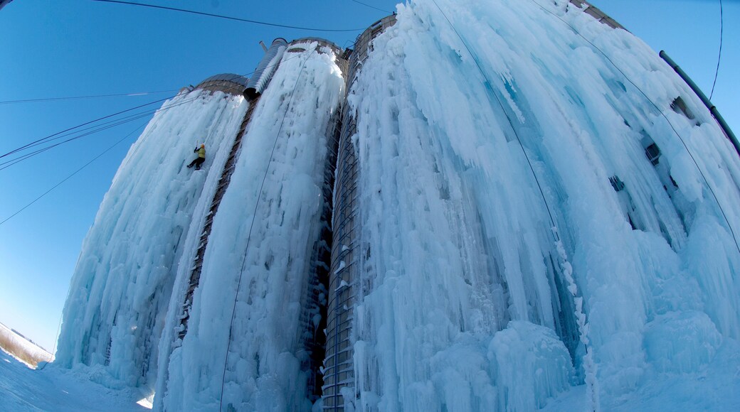 Ice Climbing on farm silos in Iowa