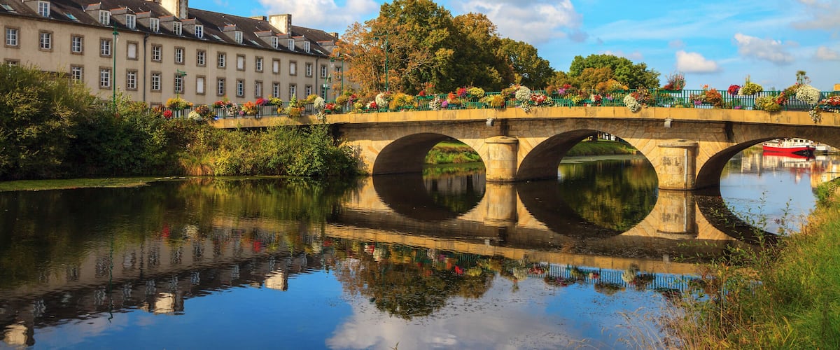 reflection of a bridge on Nantes Brest canal in Pontivy Brittany France, Shutterstock ID 731903122, SF SSA Case with Manager Approval: Case 07151371, Job: Prepay credit, Client/Licensee: , Other: