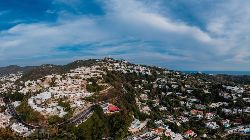 Aerial photograph with a drone of the Las Brisas hotel and residential subdivision in Acapulco Guerrero in the afternoon