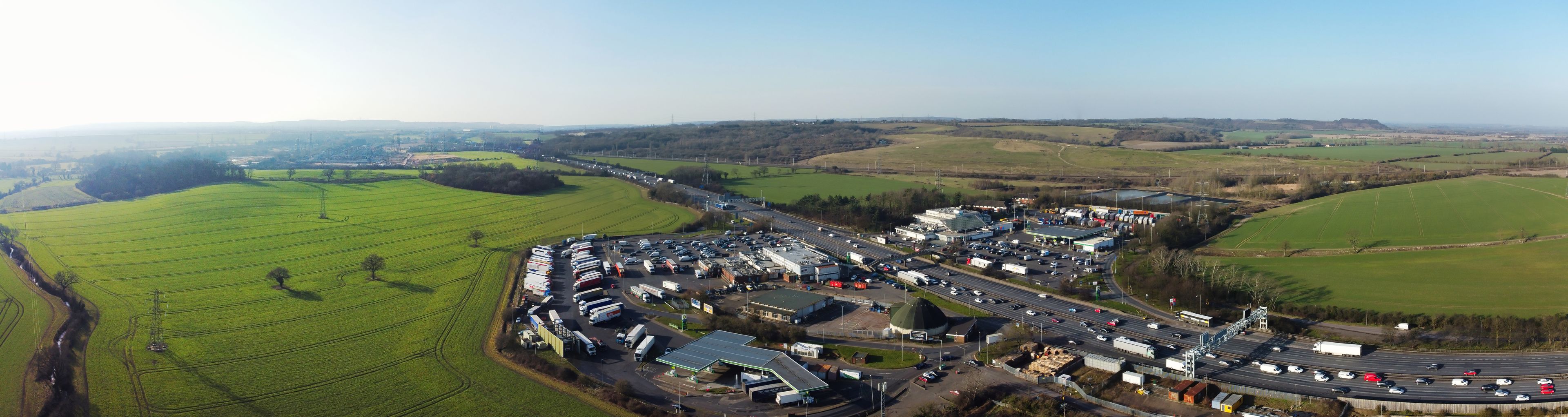 Beautiful View of British Motorways and Highways Services Station on M1 Junction 12 of Toddington, Dunstable LU5 6HP England UK. Image Was Captured on 15-Feb-2023 