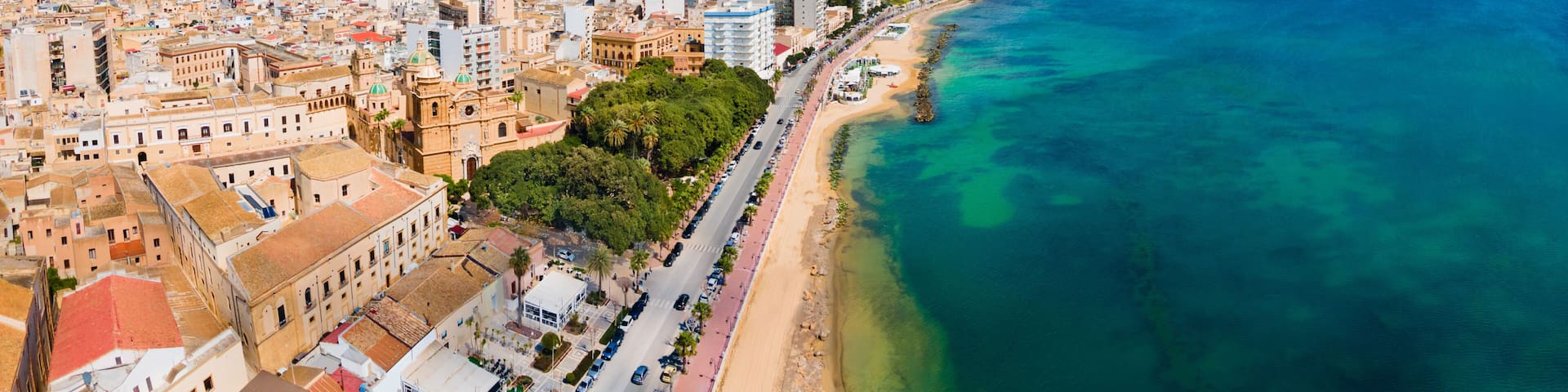 Mazara del Vallo city beach aerial panoramic view
