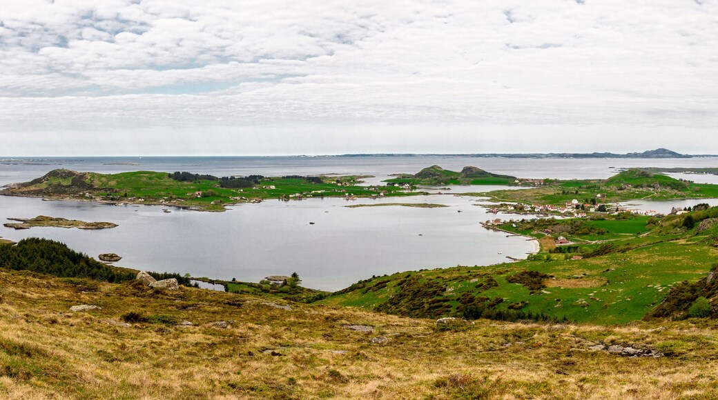 A view on Fjoloy and Klosteroy islands from top of Mastravarden hill on Mosteroy, Norway, May 2018