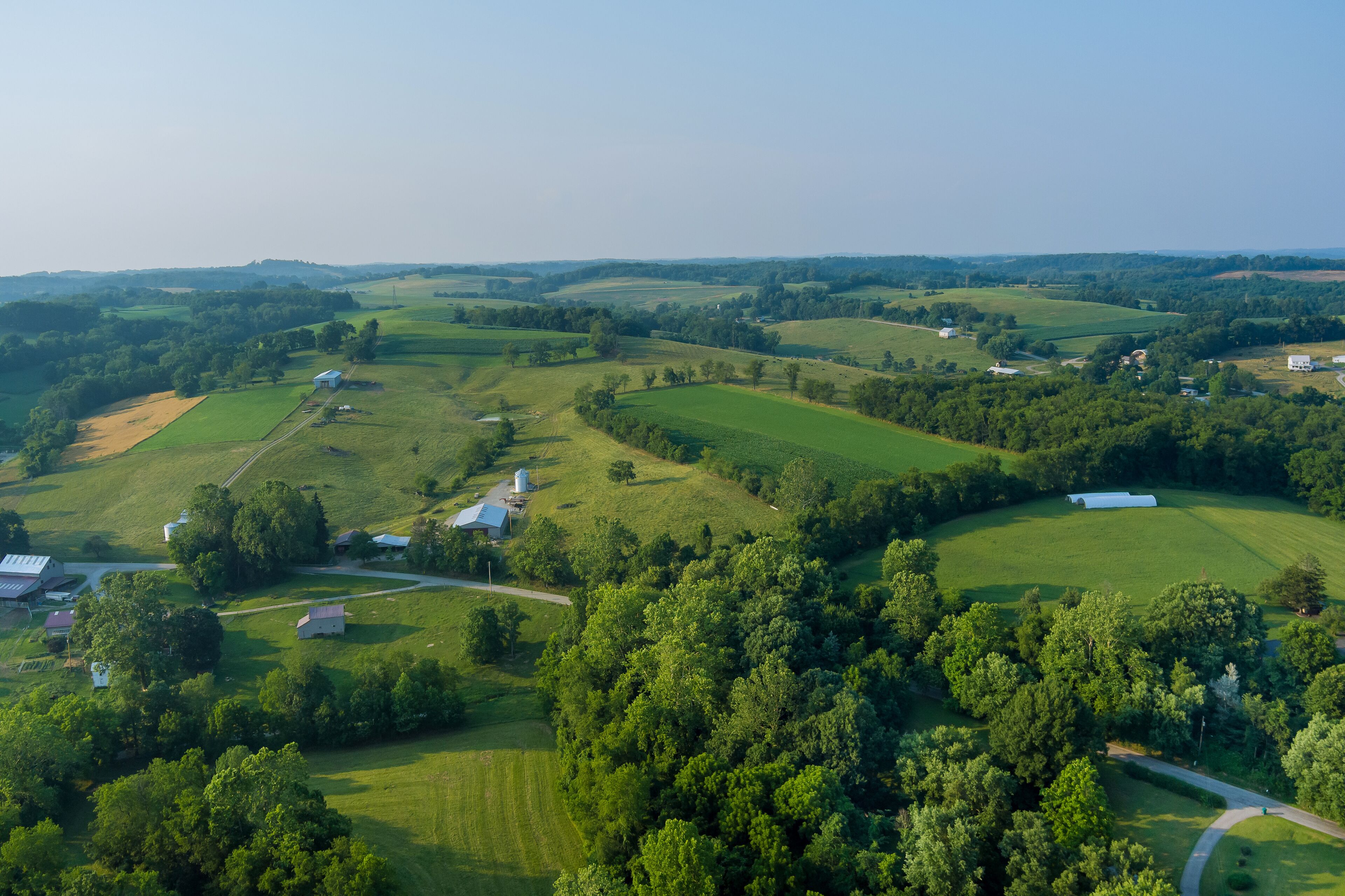 An aerial view of farm farmland in Bentleyville town County Pennsylvania USA