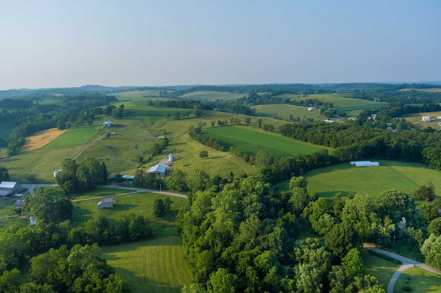 An aerial view of farm farmland in Bentleyville town County Pennsylvania USA