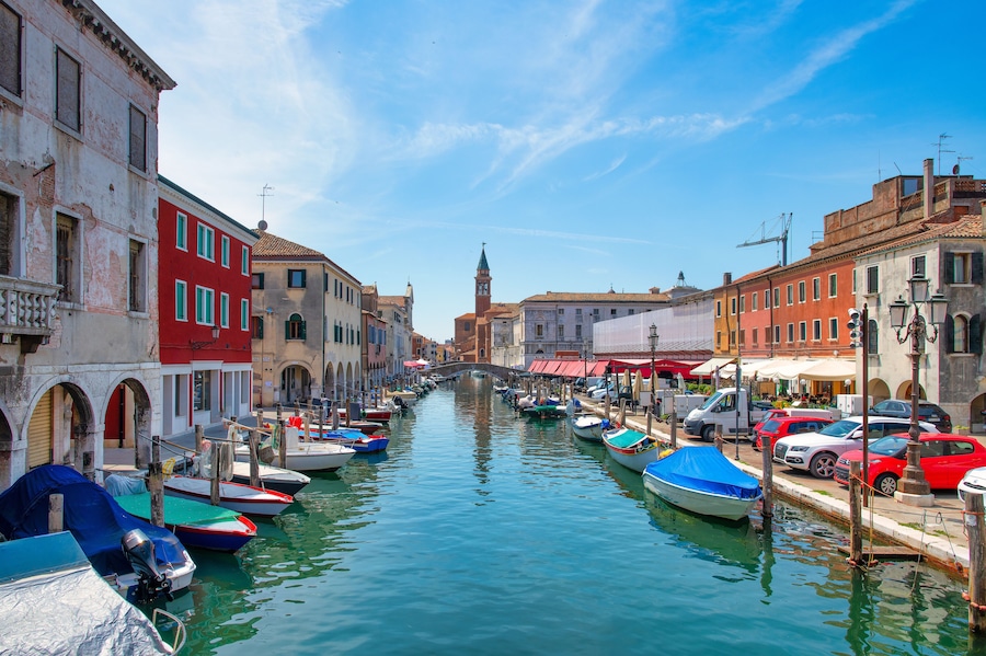 Chioggia Italy, on the Vena canal in the background the church of San Giacomo