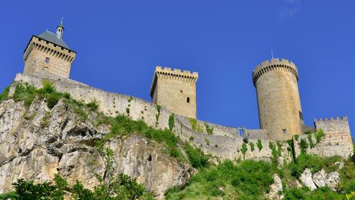 Panoramique Château de Foix (09000) et ses remparts arrière, Ariège en Occitanie, France