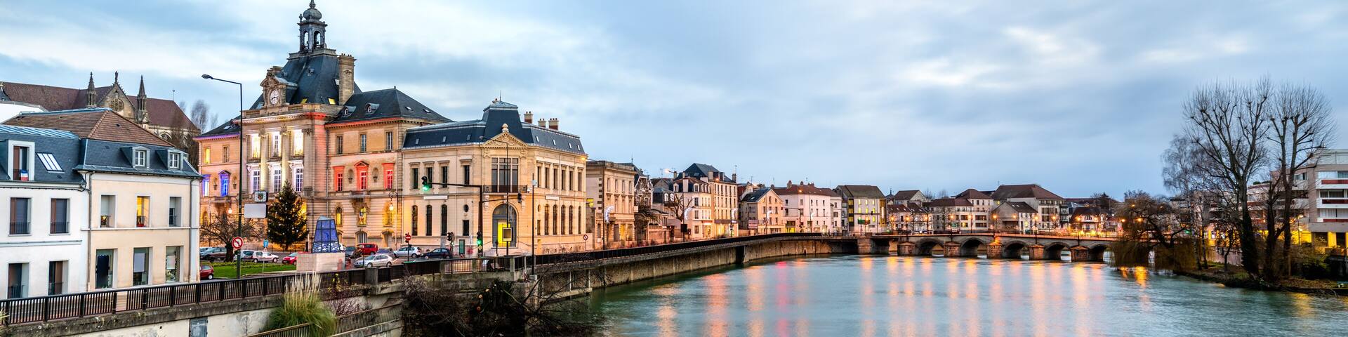 Panorama of Meaux town with the Marne river in France