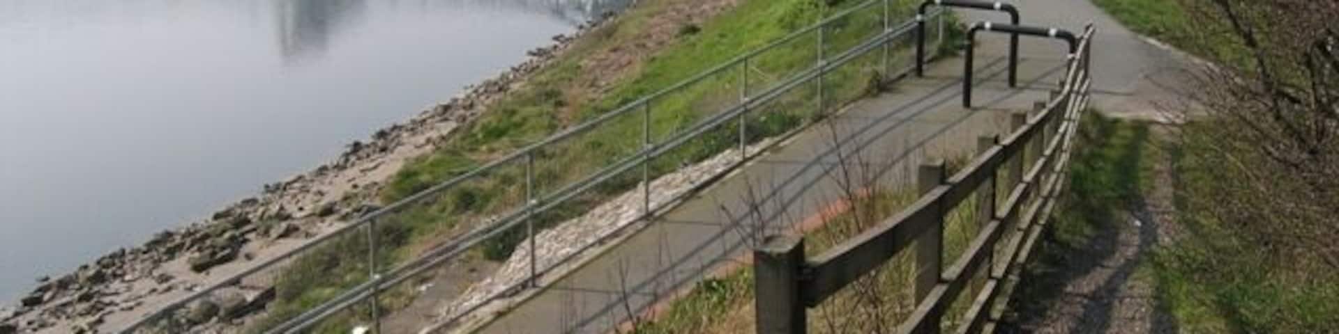 Queensferry Bridge The old Queensferry bridge viewed from the footpath by the modern bridge. The tarmac path below is the cycleway that runs along the bank of the River Dee all the way from Chester.