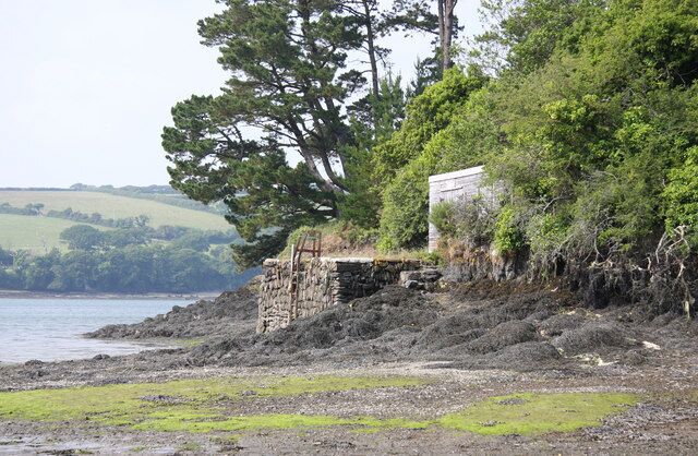 Quay at mouth of Frenchman's Creek, near to Helford, Cornwall, Great Britain. On the western bank of Frenchman's Creek, just at the confluence with the Helford River. Annotated as "Quay" on the OS as opposed to the "Old Quay" on the opposite bank.