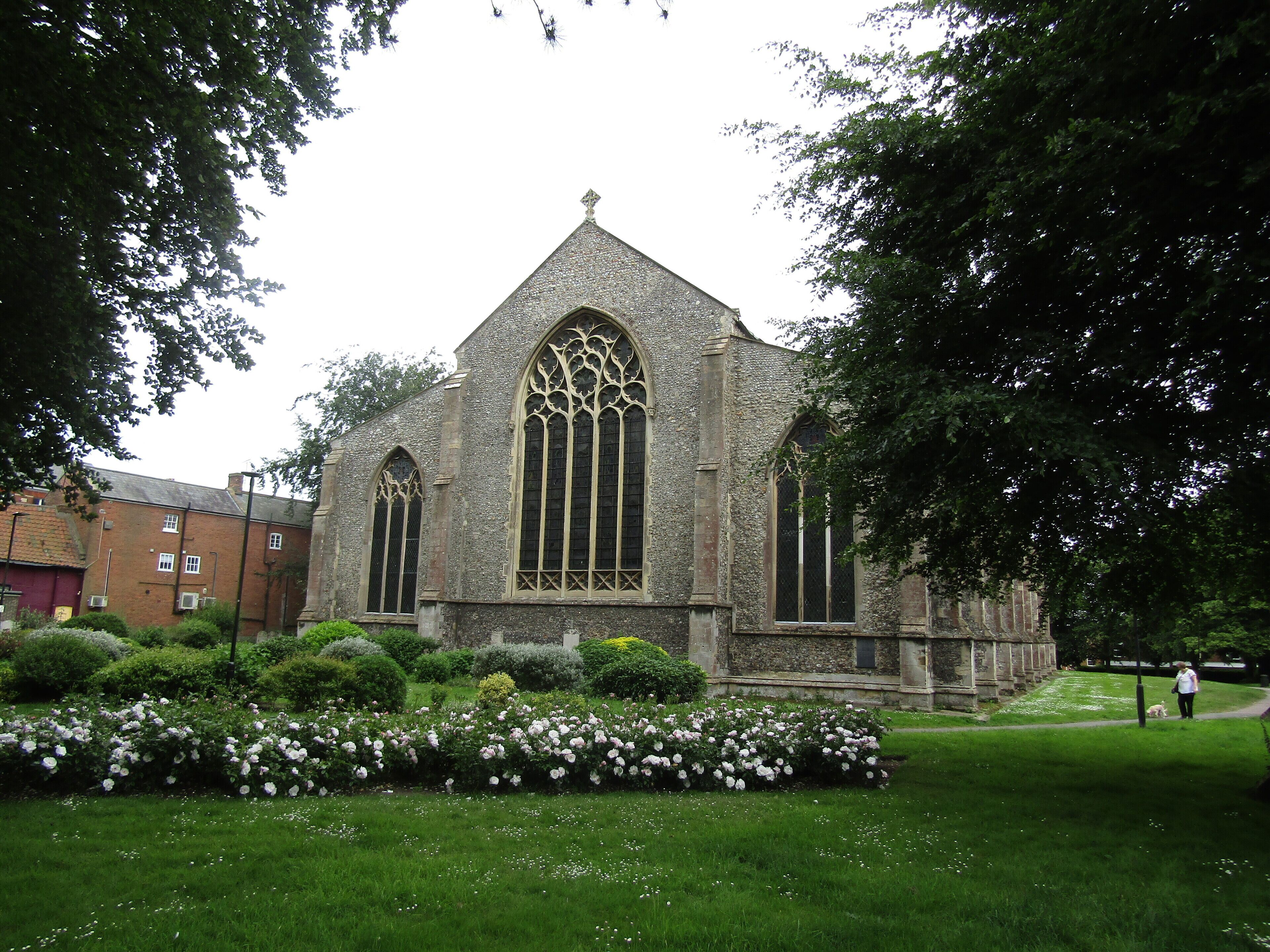 The east facing elevation of the parish church of Saint Nicholas within the town of North Walsham, Norfolk, United Kingdom.