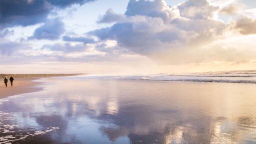 Walking along the beach during sunset in IJmuiden the Netherlands,