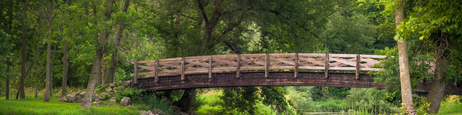 Covered bridge park in Cedarburg Wisconsin during summer
