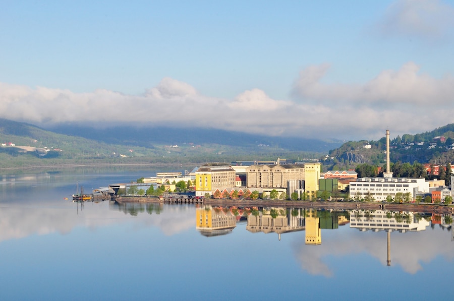 View on Notodden waterfront and the old industrial part of the city.