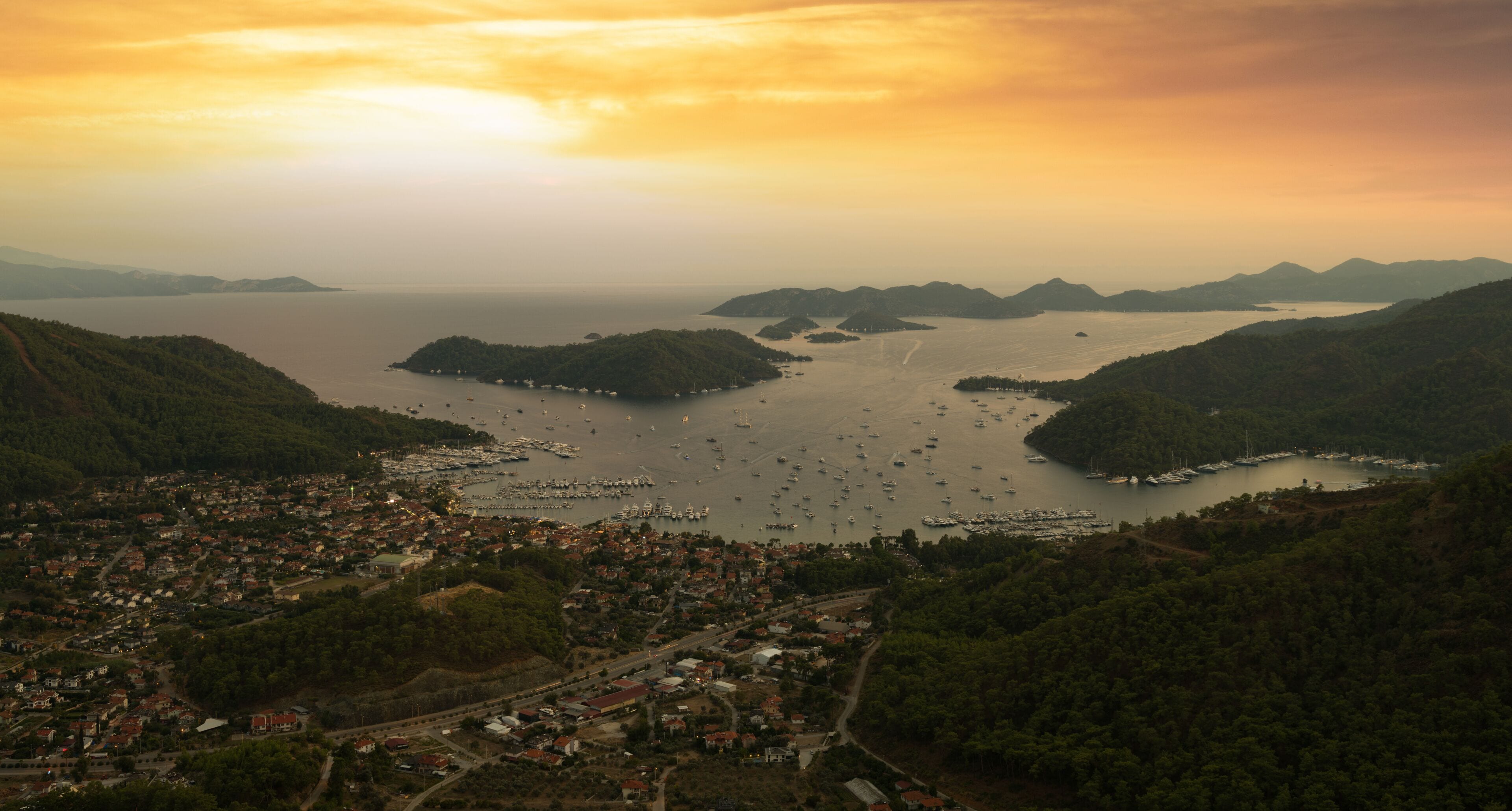Gökcek holiday village at sunrise. Tourist bays of the Mediterranean. Fethiye district, Muğla city, Türkiye