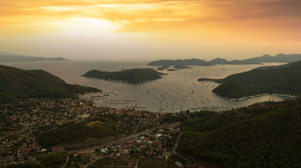 Gökcek holiday village at sunrise. Tourist bays of the Mediterranean. Fethiye district, Muğla city, Türkiye