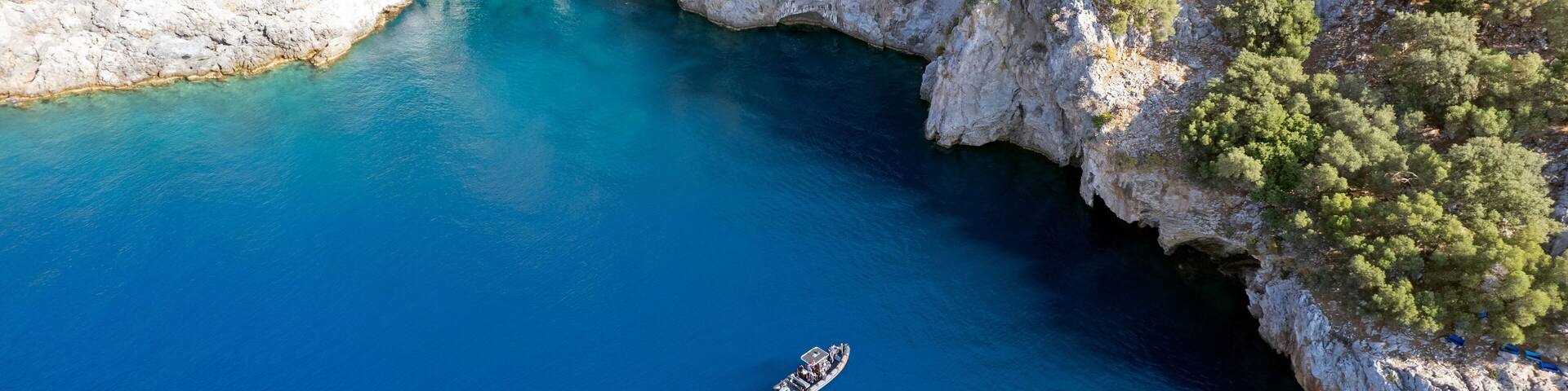 Aerial view Tersane Island coast, Göcek Fethiye Turkey