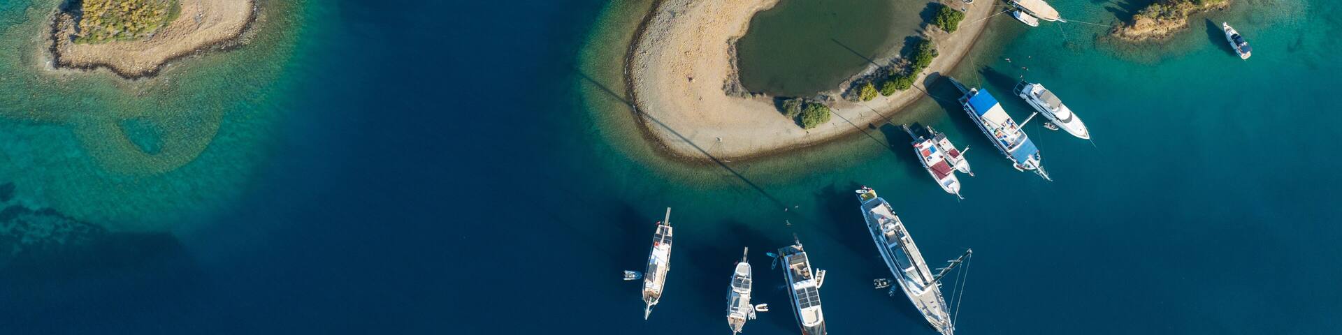 Turkish Maldives Yassica Islands Drone Photo, Gocek Fethiye, Mugla Turkey