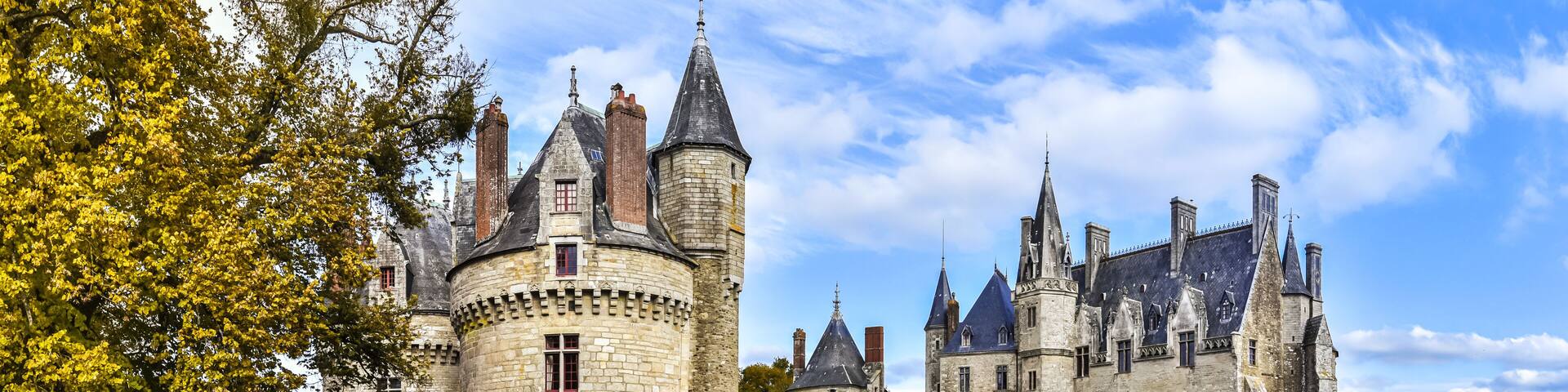Panoramic view at Bretesche medieval castle. Missillac commune in Loire-Atlantique region of France.
