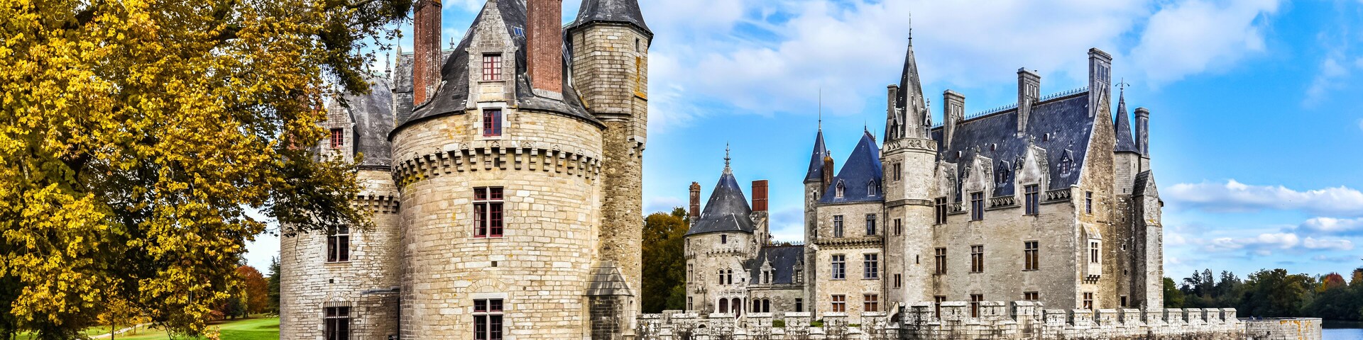 Panoramic view at Bretesche medieval castle. Missillac commune in Loire-Atlantique region of France.