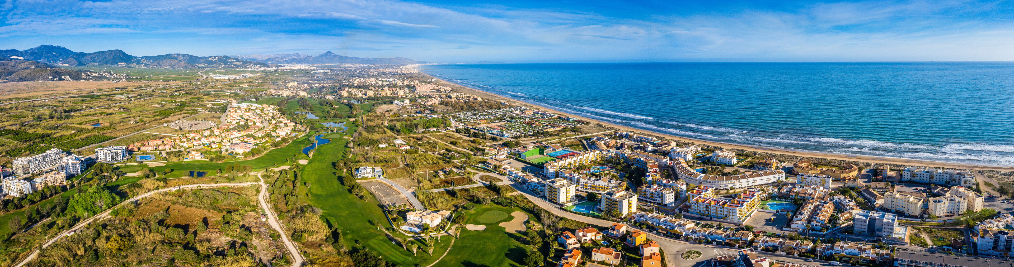 Oliva Nova, Denia beach. Aerial Panorama Photo. Valencia, Spain, Costa del Azahar Oliva
