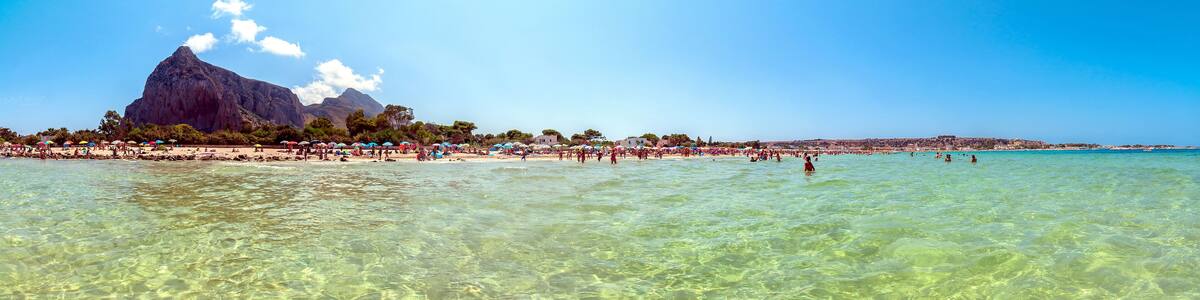 Beach and Mediterranean sea in San Vito Lo Capo, Sicily, Italy