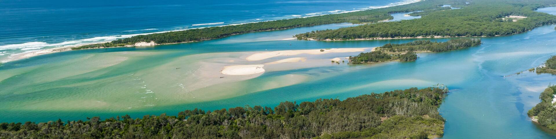 Aerial view of Nambucca River, New South Wales, Australia.