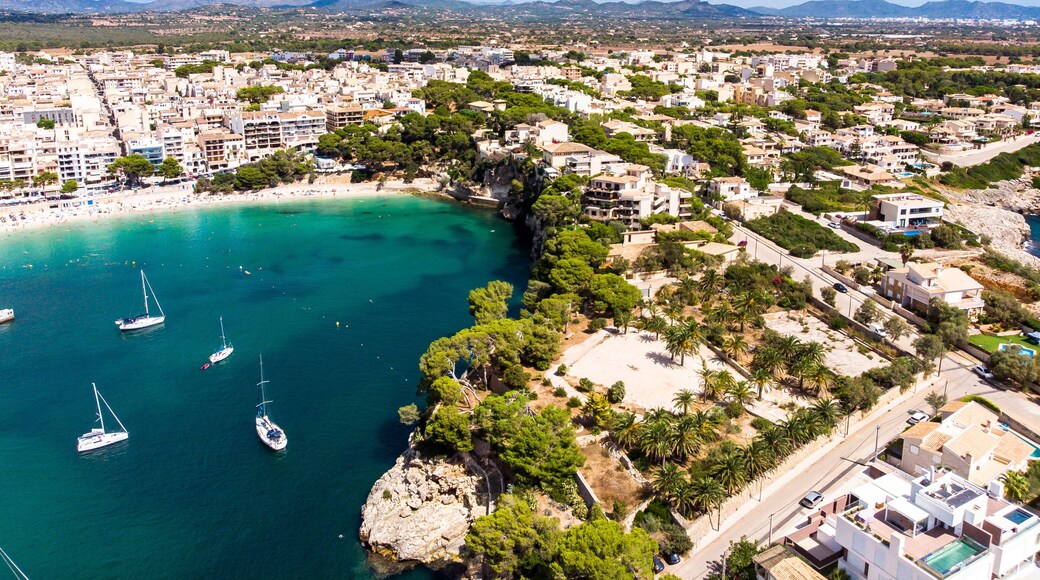 Coast of Porto Cristo with villas and natural harbor, Cala Manacor, Porto Cristo, Mallorca, Balearic Islands, Spain