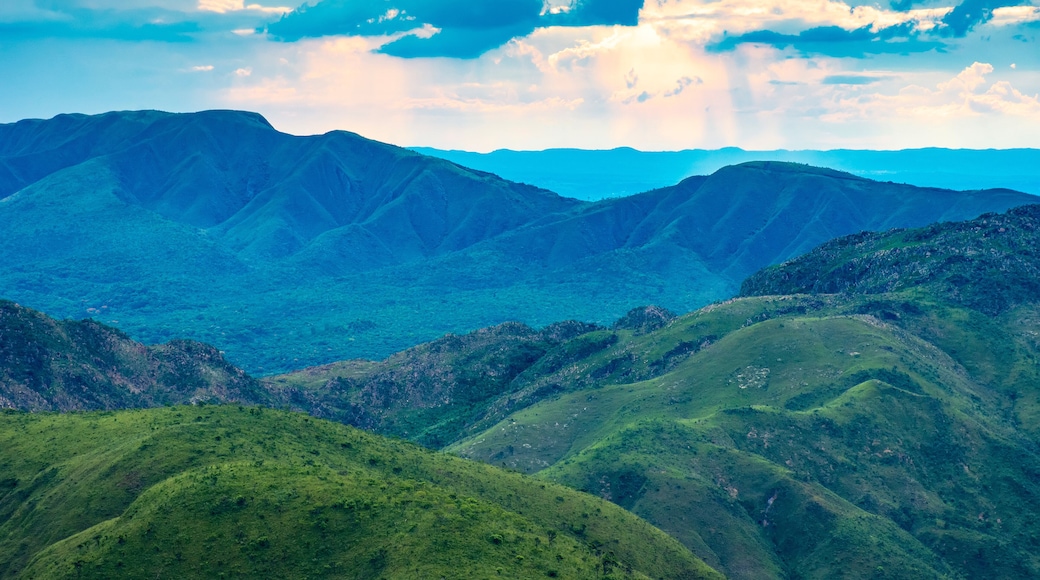 Rock formations and vegetation between the mountains and valleys of Nova Lima in the state of Minas Gerais, Brazil