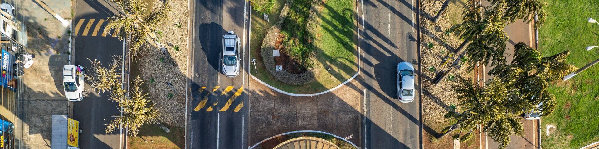 Paulinia, Sao Paulo, Brazil. October 25 2022: Portal of the city of Paulínia in the interior of São Paulo. Cars, city entrance and castle style portal.