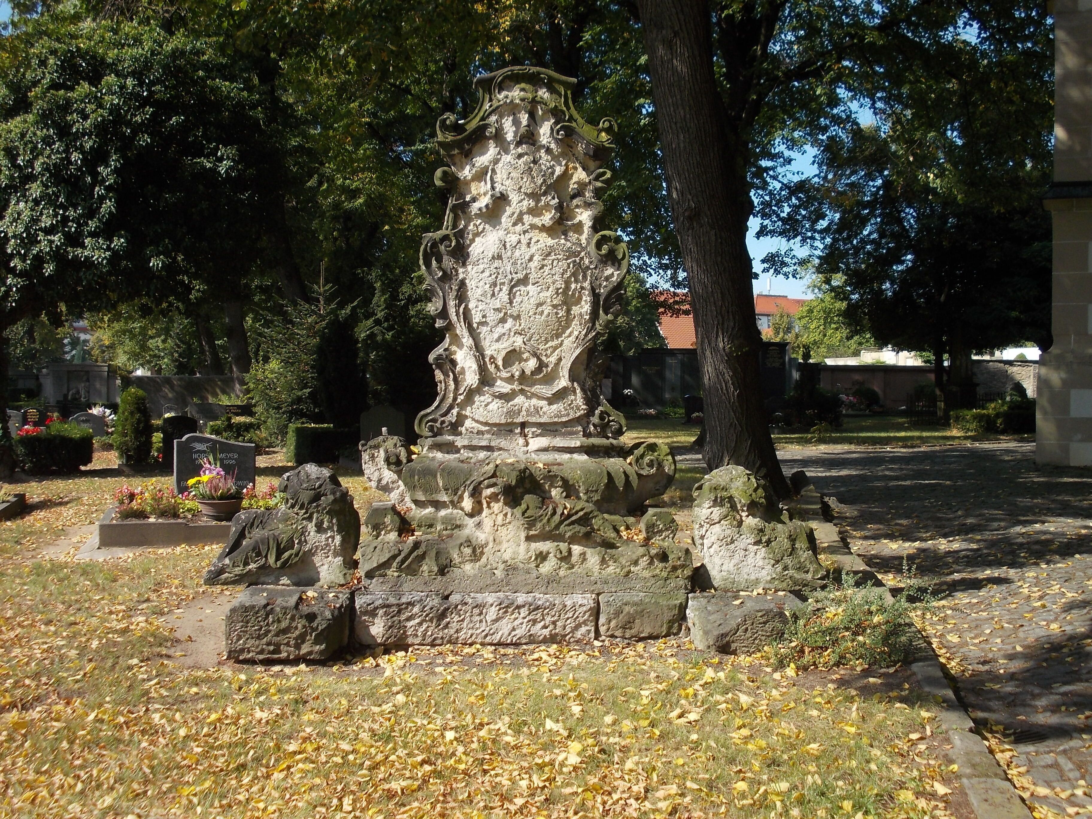 Gravestones in the churchyard of Strehla church Meissen district, Saxony)