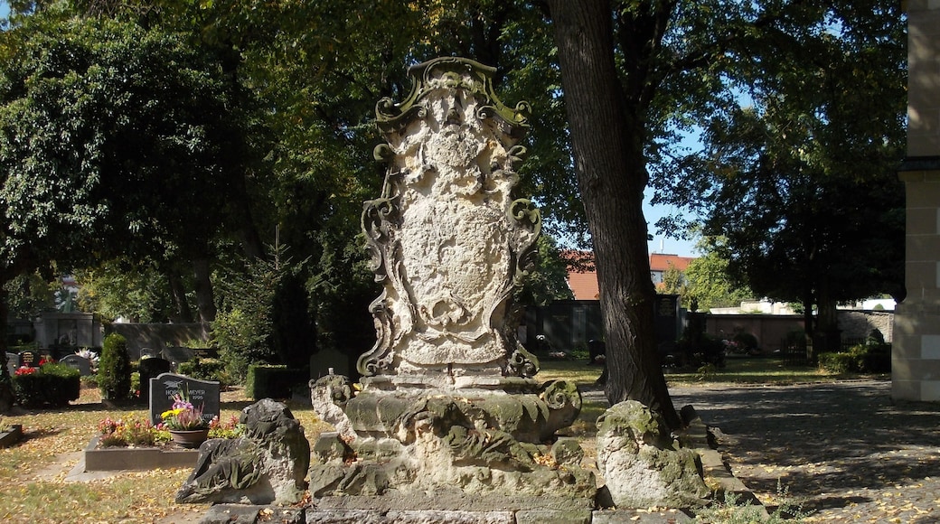 Gravestones in the churchyard of Strehla church Meissen district, Saxony)