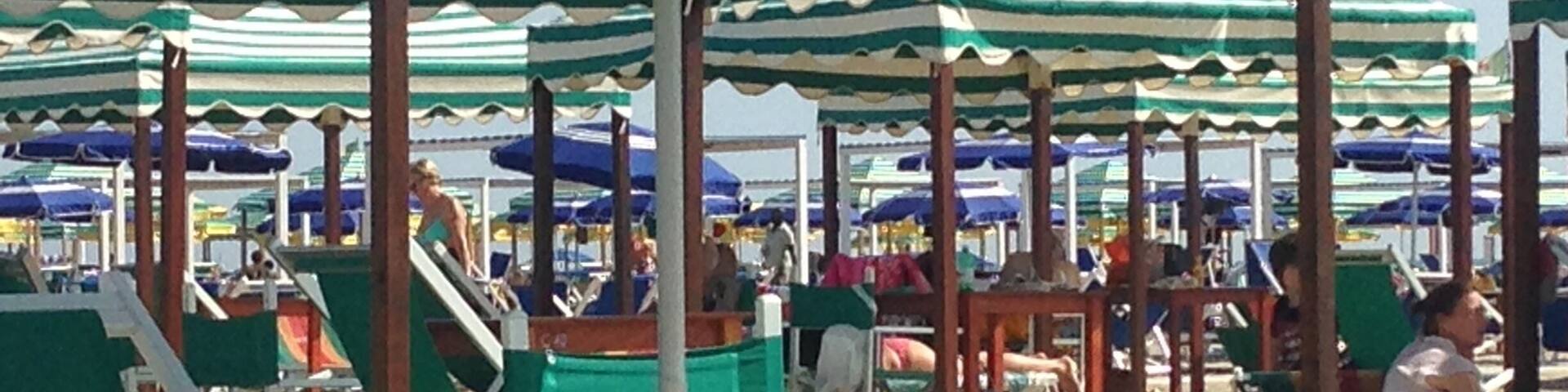 Beaches of Marina di Pietrasanta are lined with beach clubs where you must pay a small fee for access. They range from just a few euros, like this one, to the more luxurious ones that are quite expensive. Still makes for a lovely day at the beach.