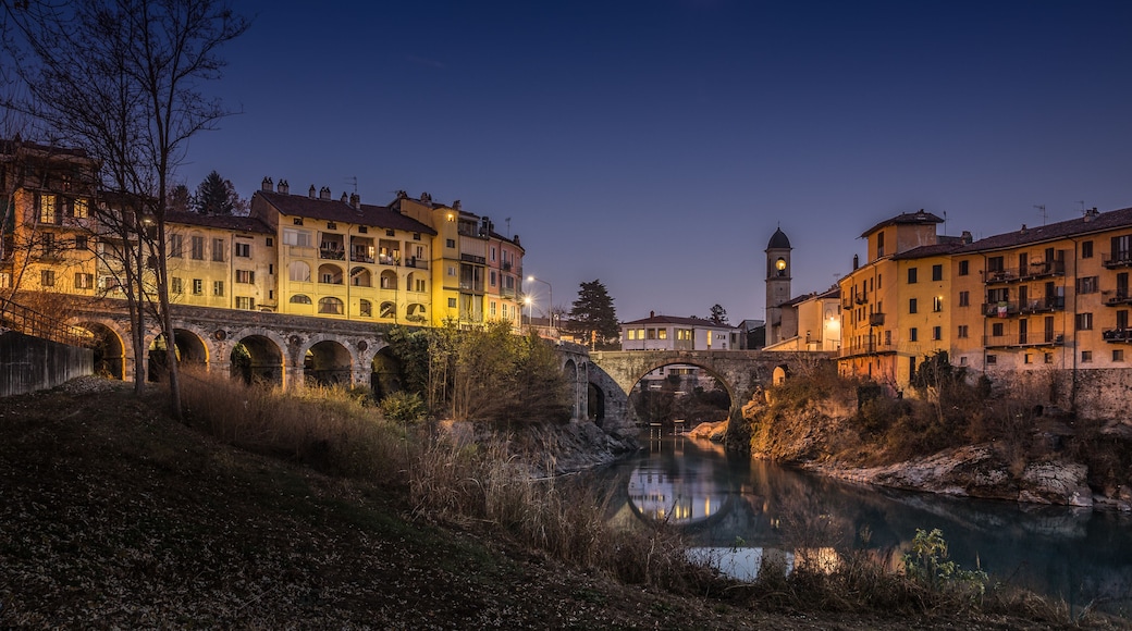 An evening in Ivrea ponte vecchio old bridge, Piemonte, Italy